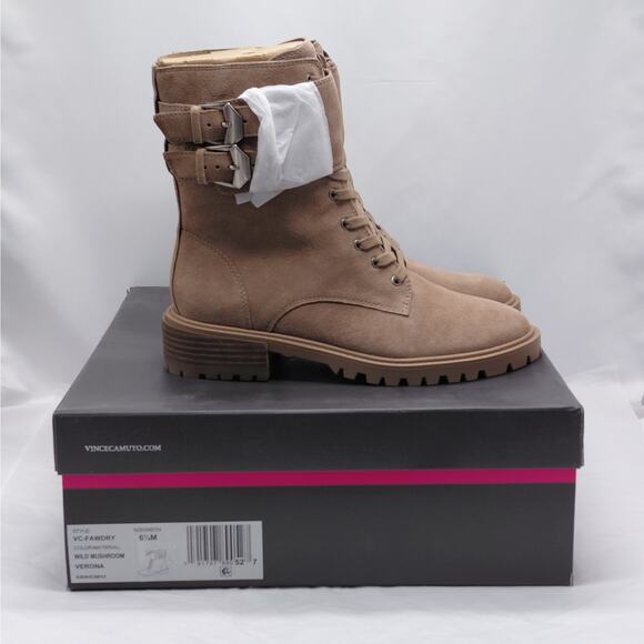 Vince Camuto Fawdry Tan Suede Combat Boots Women’s 6.5M Moto Lug Sole Fall Biker - Picture 2 of 13